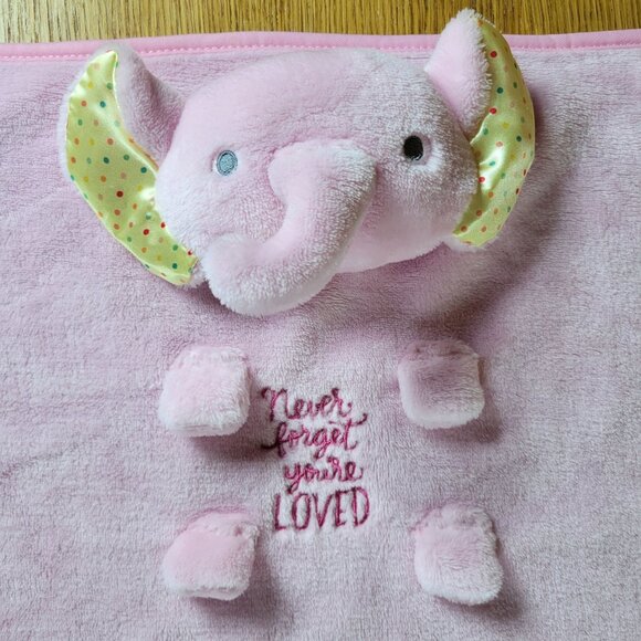 Hallmark Other - Hallmark Elephant Lovey Security Blanket Pink Plush "Never Forget You Are Loved"
